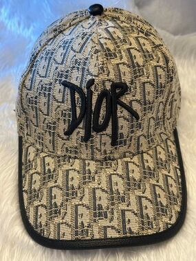 Embroidered Logo Monogram Baseball Cap in Beige & Black